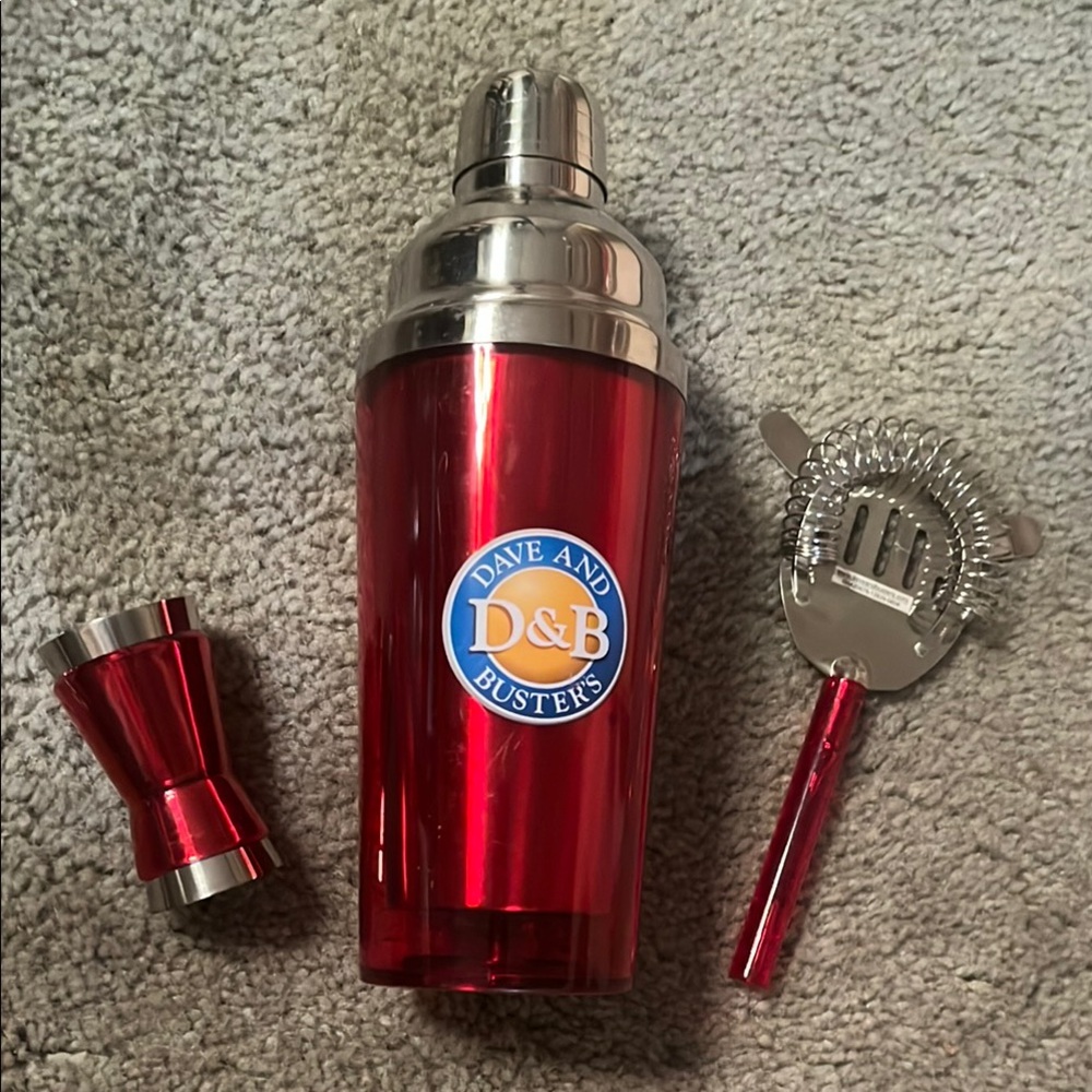 Dave and Buster's Red Cocktail Shaker Set